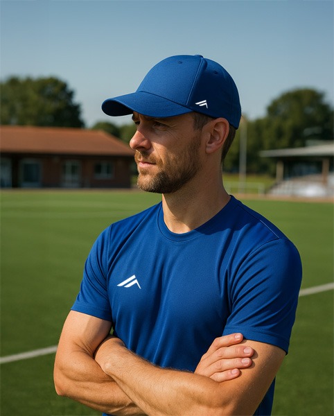 Trainer mit blauer Cap